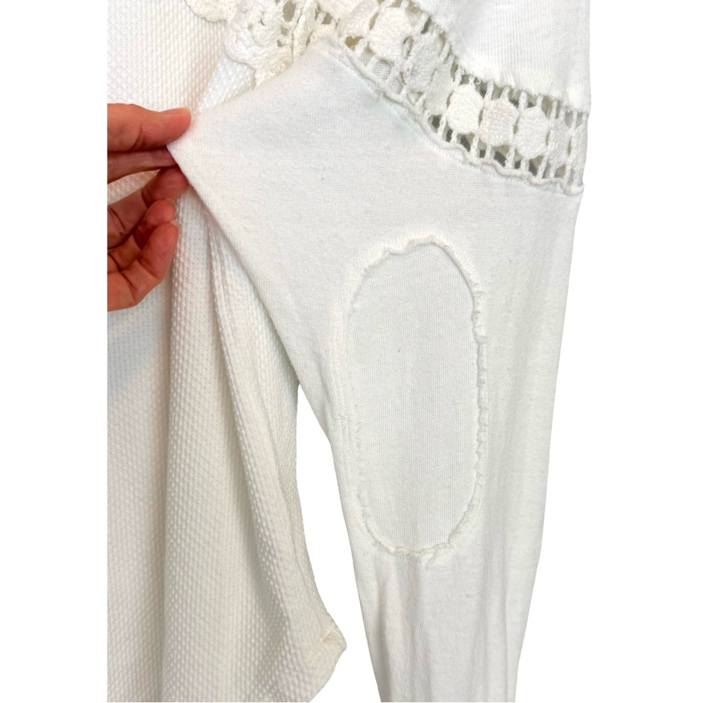 We The Free Luella Textured Waffle Knit Thermal White Crochet Top Shirt Ivory - Picture 7 of 12